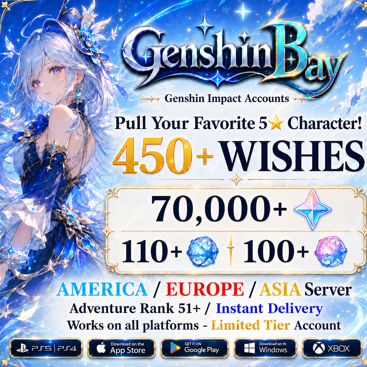 Genshin Impact Reroll Account with Wishes