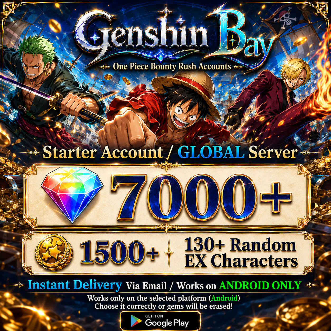 One Piece Bounty Rush Starter Reroll Account [Global – Android]