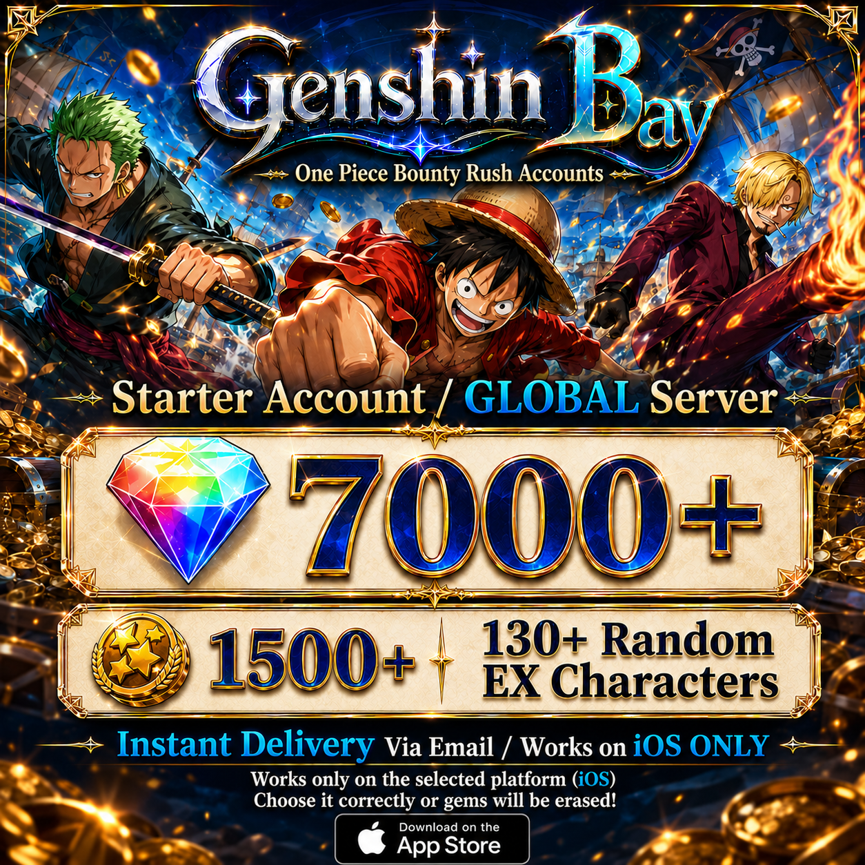One Piece Bounty Rush Starter Reroll Account [Global – iOS]