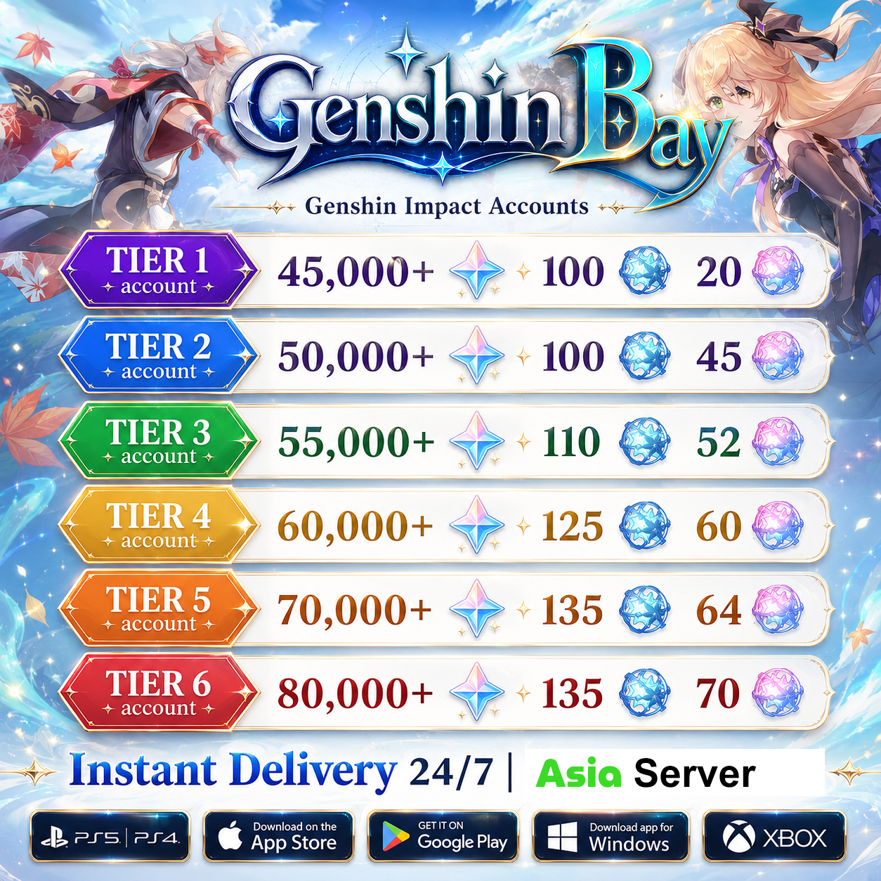 Genshin Impact Reroll Account with Primogems [Asia]